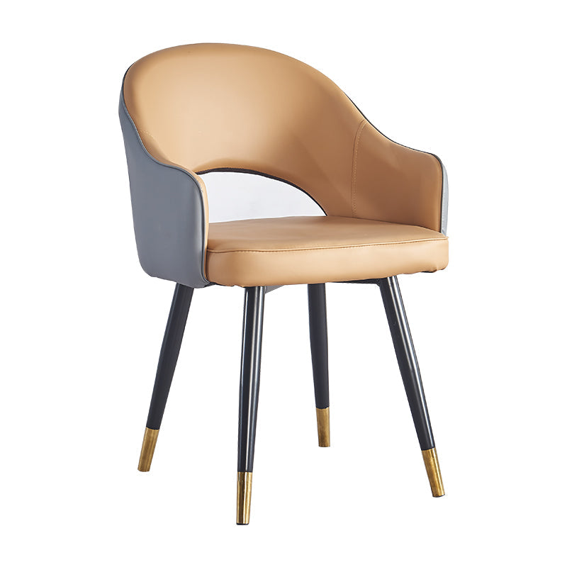 Scandinavian Home Arm Chair Upholstered Open Back Metal Dining Room Chair Gray Coffee 1 Piece Clearhalo ' kitchen&dining_furn' 'Dining Chairs' 'Dining Tables & Seating' 'dining_chair' 'furn' 'furn_dining_chair' 'Furniture' 'furniture_dining_chair' 'Kitchen & Dining Furniture' 'kitchen' 4040558