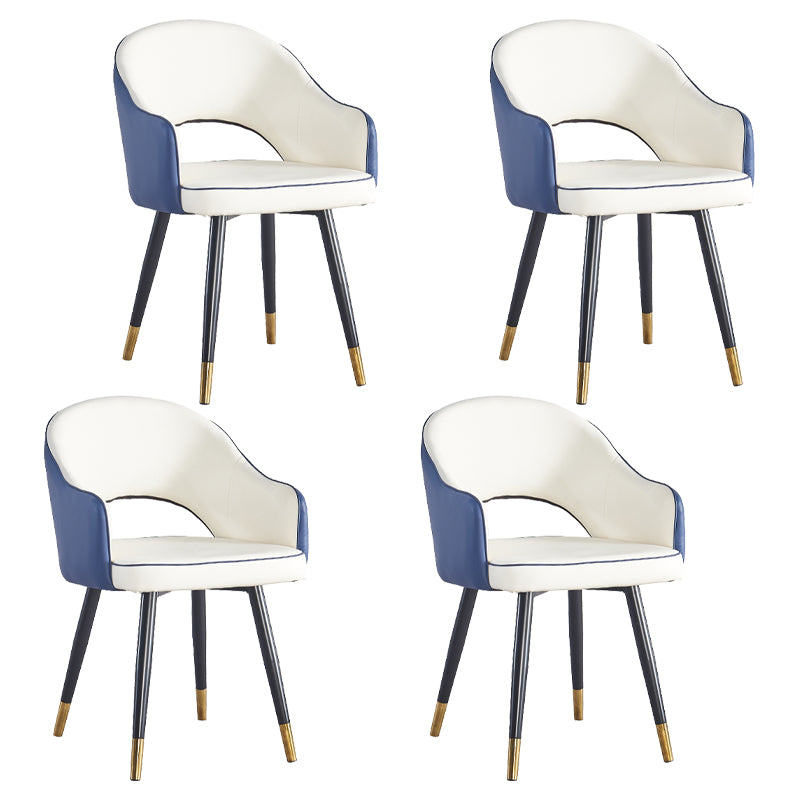 Scandinavian Home Arm Chair Upholstered Open Back Metal Dining Room Chair Dark Blue-White 4 Piece Set Clearhalo ' kitchen&dining_furn' 'Dining Chairs' 'Dining Tables & Seating' 'dining_chair' 'furn' 'furn_dining_chair' 'Furniture' 'furniture_dining_chair' 'Kitchen & Dining Furniture' 'kitchen' 4040575
