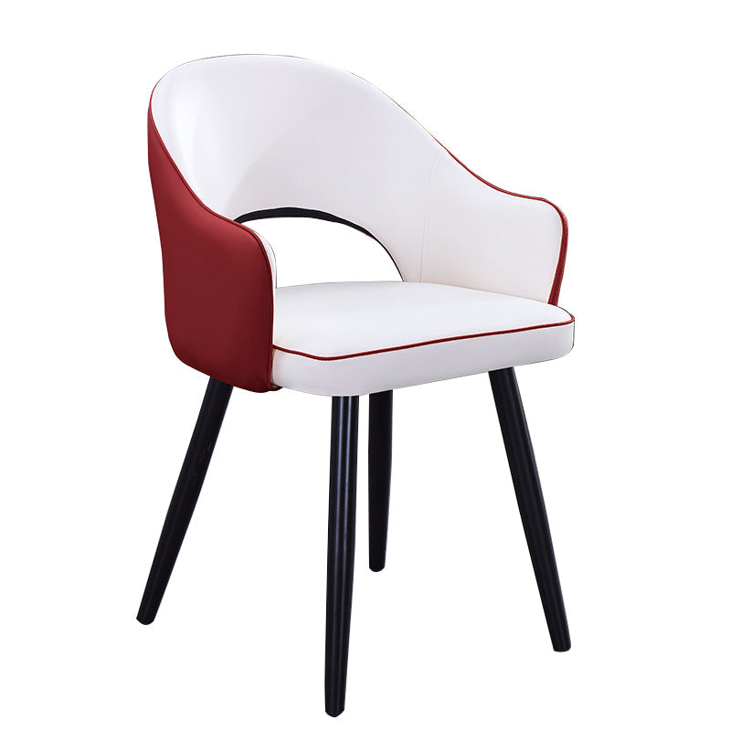 Scandinavian Home Arm Chair Upholstered Open Back Metal Dining Room Chair Burgundy-White 1 Piece Clearhalo ' kitchen&dining_furn' 'Dining Chairs' 'Dining Tables & Seating' 'dining_chair' 'furn' 'furn_dining_chair' 'Furniture' 'furniture_dining_chair' 'Kitchen & Dining Furniture' 'kitchen' 4040576