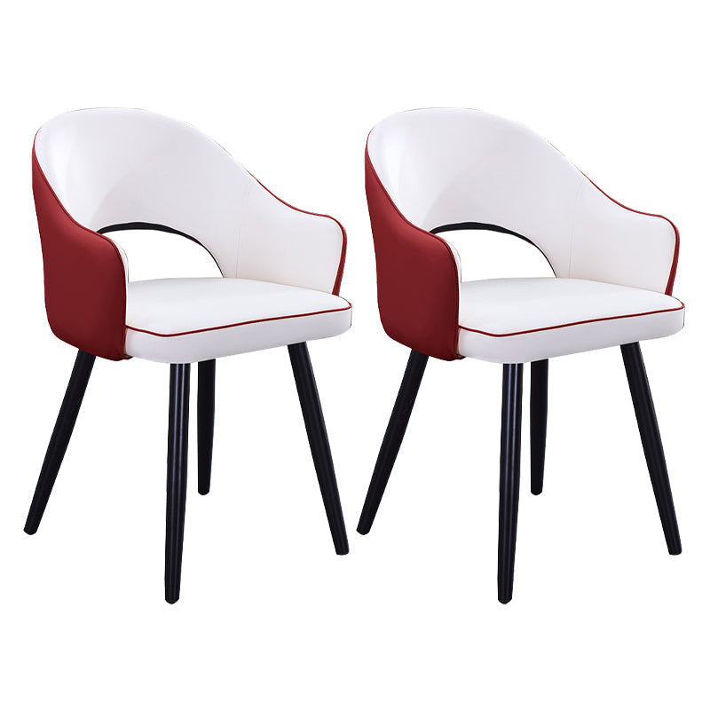 Scandinavian Home Arm Chair Upholstered Open Back Metal Dining Room Chair Burgundy-White 2 Piece Set Clearhalo ' kitchen&dining_furn' 'Dining Chairs' 'Dining Tables & Seating' 'dining_chair' 'furn' 'furn_dining_chair' 'Furniture' 'furniture_dining_chair' 'Kitchen & Dining Furniture' 'kitchen' 4040577