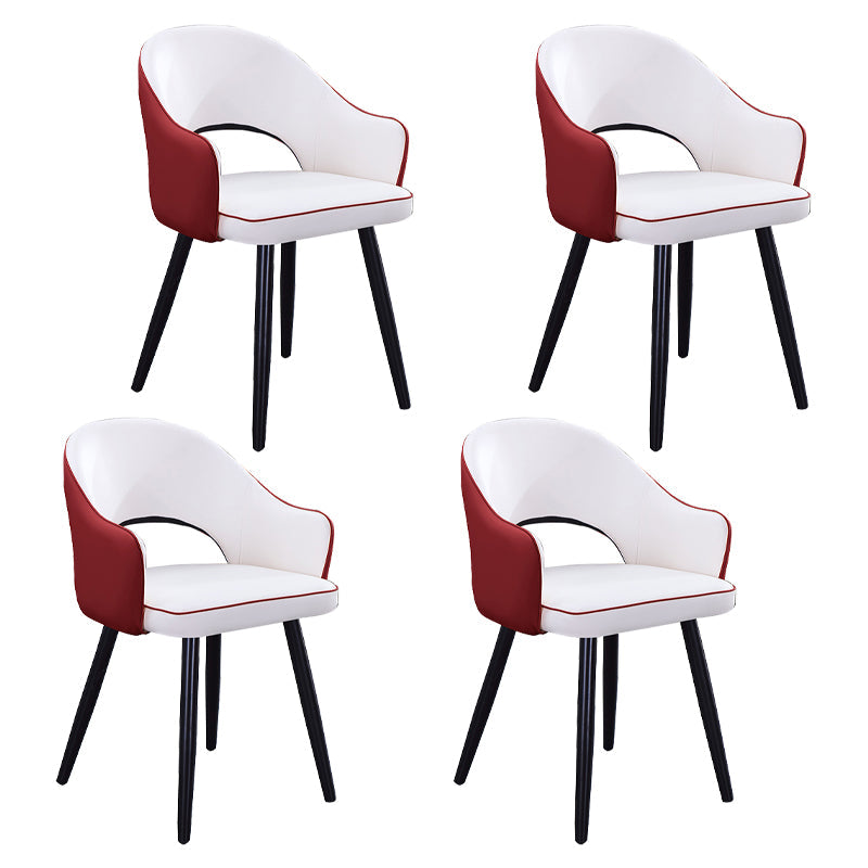 Scandinavian Home Arm Chair Upholstered Open Back Metal Dining Room Chair Burgundy-White 4 Piece Set Clearhalo ' kitchen&dining_furn' 'Dining Chairs' 'Dining Tables & Seating' 'dining_chair' 'furn' 'furn_dining_chair' 'Furniture' 'furniture_dining_chair' 'Kitchen & Dining Furniture' 'kitchen' 4040578