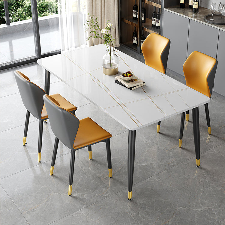 Industrial Kitchen Sintered Stone Top Dining Table Rectangle Dining Table with 4 Legs Base White Gold Without Chairs Clearhalo ' dining_table' 'Dining Tables & Seating' 'Dining Tables' 'furn' 'furn_dining_table' 'Furniture' 'furniture_dining_table' 'Kitchen & Dining Furniture' 'kitchen&dining_furn' 'kitchen' 'kitchen_dining_table' 4050639