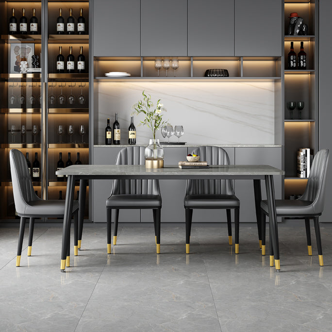 Industrial Kitchen Sintered Stone Top Dining Table Rectangle Dining Table with 4 Legs Base Clearhalo ' dining_table' 'Dining Tables & Seating' 'Dining Tables' 'furn' 'furn_dining_table' 'Furniture' 'furniture_dining_table' 'Kitchen & Dining Furniture' 'kitchen&dining_furn' 'kitchen' 'kitchen_dining_table' 4050641