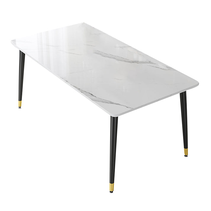 Industrial Kitchen Sintered Stone Top Dining Table Rectangle Dining Table with 4 Legs Base White Without Chairs Clearhalo ' dining_table' 'Dining Tables & Seating' 'Dining Tables' 'furn' 'furn_dining_table' 'Furniture' 'furniture_dining_table' 'Kitchen & Dining Furniture' 'kitchen&dining_furn' 'kitchen' 'kitchen_dining_table' 4050643