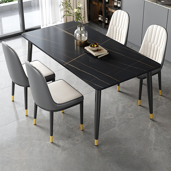 Industrial Kitchen Sintered Stone Top Dining Table Rectangle Dining Table with 4 Legs Base Clearhalo ' dining_table' 'Dining Tables & Seating' 'Dining Tables' 'furn' 'furn_dining_table' 'Furniture' 'furniture_dining_table' 'Kitchen & Dining Furniture' 'kitchen&dining_furn' 'kitchen' 'kitchen_dining_table' 4050651