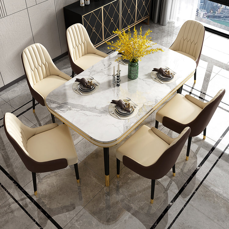 Glam Rectangle Shape Kitchen Dining Table Marble Standard Dining Table with 4 Legs Base Clearhalo ' dining_table' 'Dining Tables & Seating' 'Dining Tables' 'furn' 'furn_dining_table' 'Furniture' 'furniture_dining_table' 'Kitchen & Dining Furniture' 'kitchen&dining_furn' 'kitchen' 'kitchen_dining_table' 4050657