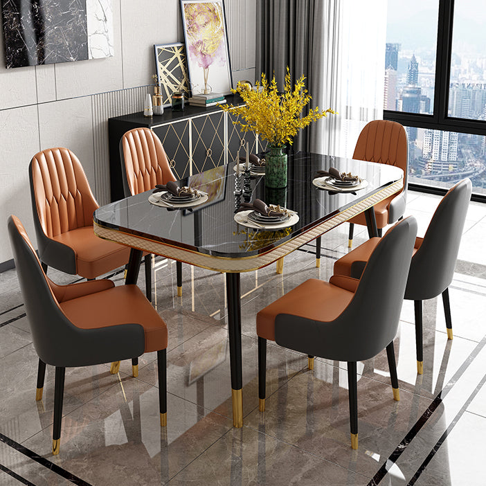 Glam Rectangle Shape Kitchen Dining Table Marble Standard Dining Table with 4 Legs Base Clearhalo ' dining_table' 'Dining Tables & Seating' 'Dining Tables' 'furn' 'furn_dining_table' 'Furniture' 'furniture_dining_table' 'Kitchen & Dining Furniture' 'kitchen&dining_furn' 'kitchen' 'kitchen_dining_table' 4050658