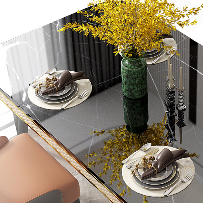 Glam Rectangle Shape Kitchen Dining Table Marble Standard Dining Table with 4 Legs Base Clearhalo ' dining_table' 'Dining Tables & Seating' 'Dining Tables' 'furn' 'furn_dining_table' 'Furniture' 'furniture_dining_table' 'Kitchen & Dining Furniture' 'kitchen&dining_furn' 'kitchen' 'kitchen_dining_table' 4050662