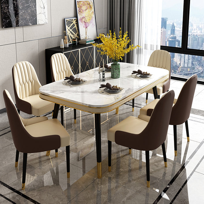 Glam Rectangle Shape Kitchen Dining Table Marble Standard Dining Table with 4 Legs Base White Without Chairs Clearhalo ' dining_table' 'Dining Tables & Seating' 'Dining Tables' 'furn' 'furn_dining_table' 'Furniture' 'furniture_dining_table' 'Kitchen & Dining Furniture' 'kitchen&dining_furn' 'kitchen' 'kitchen_dining_table' 4050666