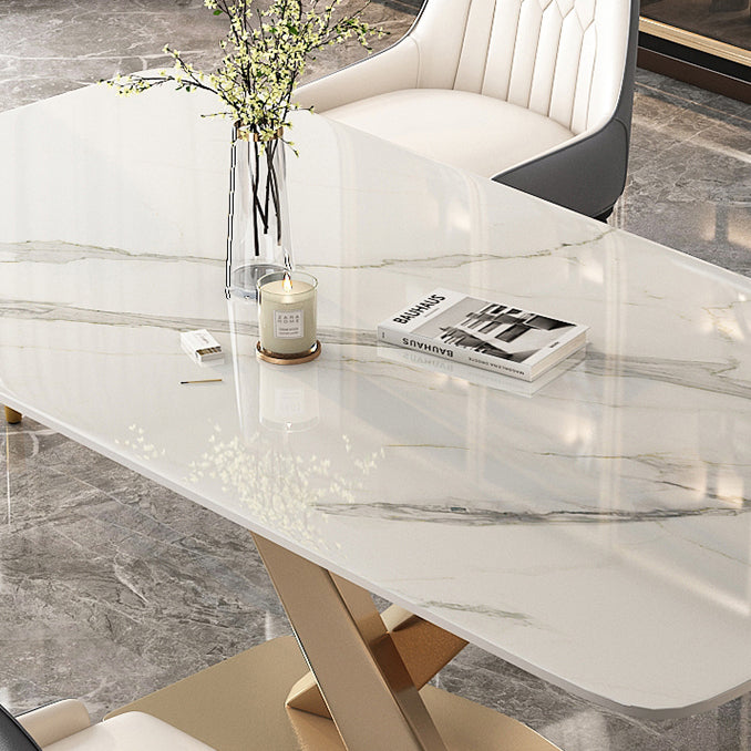 Glam Sintered Stone Top Dining Table White Rectangle Shape Dining Table with Pedestal Base Clearhalo ' dining_table' 'Dining Tables & Seating' 'Dining Tables' 'furn' 'furn_dining_table' 'Furniture' 'furniture_dining_table' 'Kitchen & Dining Furniture' 'kitchen&dining_furn' 'kitchen' 'kitchen_dining_table' 4050711