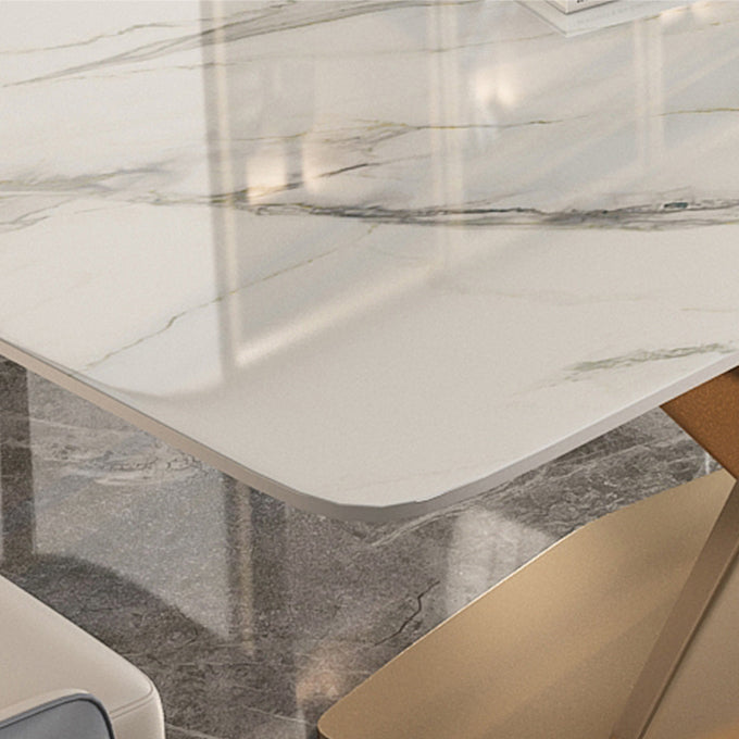 Glam Sintered Stone Top Dining Table White Rectangle Shape Dining Table with Pedestal Base Clearhalo ' dining_table' 'Dining Tables & Seating' 'Dining Tables' 'furn' 'furn_dining_table' 'Furniture' 'furniture_dining_table' 'Kitchen & Dining Furniture' 'kitchen&dining_furn' 'kitchen' 'kitchen_dining_table' 4050713