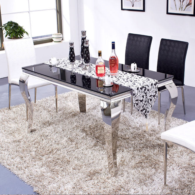 Rectangle Mid-Century Dining Table Four-Color Fixed Table for Dining Room Glass Black Clearhalo ' dining_table' 'Dining Tables & Seating' 'Dining Tables' 'furn' 'furn_dining_table' 'Furniture' 'furniture_dining_table' 'Kitchen & Dining Furniture' 'kitchen&dining_furn' 'kitchen' 'kitchen_dining_table' 4050727