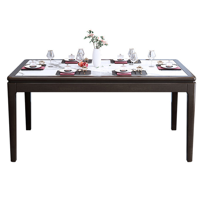 Rectangle Wood Color Dining Table Sintered Stone Table Mid-Century with 4 Legs Black Without Chairs Clearhalo ' dining_table' 'Dining Tables & Seating' 'Dining Tables' 'furn' 'furn_dining_table' 'Furniture' 'furniture_dining_table' 'Kitchen & Dining Furniture' 'kitchen&dining_furn' 'kitchen' 'kitchen_dining_table' 4050736