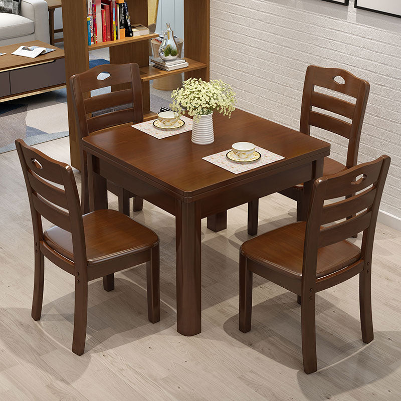 Square Industrial Dining Table Wood Color Fixed Table with Solid Rubberwood Walnut Without Chairs Clearhalo ' dining_table' 'Dining Tables & Seating' 'Dining Tables' 'furn' 'furn_dining_table' 'Furniture' 'furniture_dining_table' 'Kitchen & Dining Furniture' 'kitchen&dining_furn' 'kitchen' 'kitchen_dining_table' 4050786