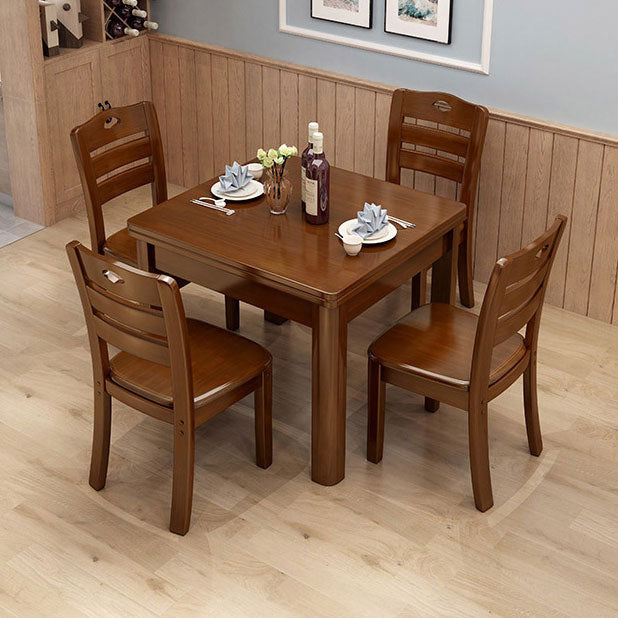 Square Industrial Dining Table Wood Color Fixed Table with Solid Rubberwood Clearhalo ' dining_table' 'Dining Tables & Seating' 'Dining Tables' 'furn' 'furn_dining_table' 'Furniture' 'furniture_dining_table' 'Kitchen & Dining Furniture' 'kitchen&dining_furn' 'kitchen' 'kitchen_dining_table' 4050792