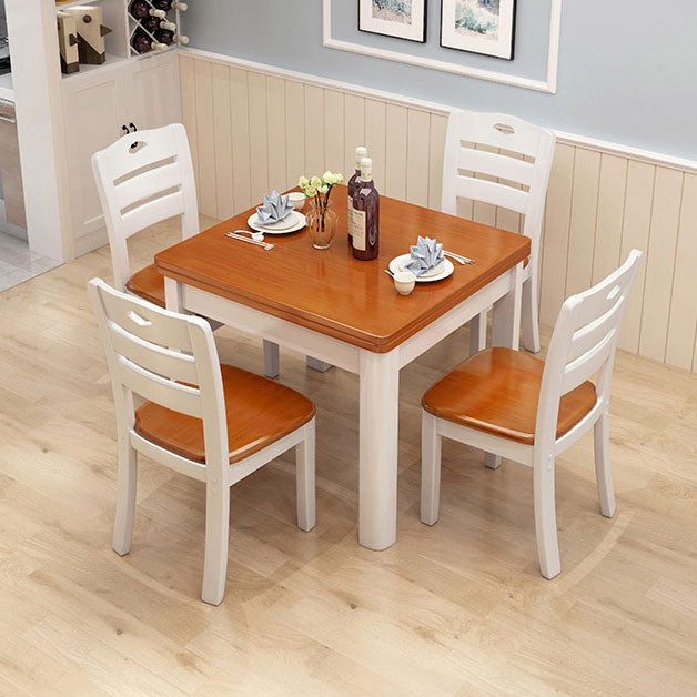 Square Industrial Dining Table Wood Color Fixed Table with Solid Rubberwood White-Brown Without Chairs Clearhalo ' dining_table' 'Dining Tables & Seating' 'Dining Tables' 'furn' 'furn_dining_table' 'Furniture' 'furniture_dining_table' 'Kitchen & Dining Furniture' 'kitchen&dining_furn' 'kitchen' 'kitchen_dining_table' 4050794