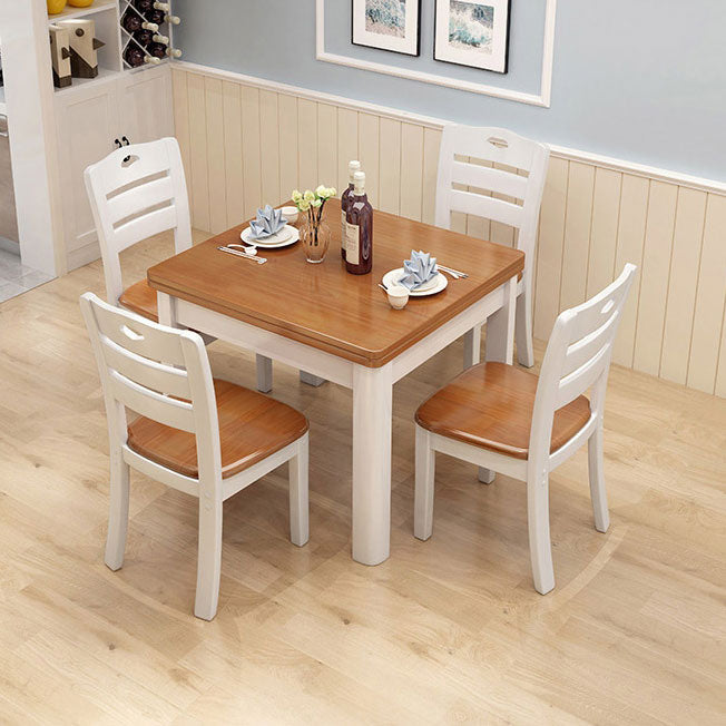 Square Industrial Dining Table Wood Color Fixed Table with Solid Rubberwood Natural Wood White Without Chairs Clearhalo ' dining_table' 'Dining Tables & Seating' 'Dining Tables' 'furn' 'furn_dining_table' 'Furniture' 'furniture_dining_table' 'Kitchen & Dining Furniture' 'kitchen&dining_furn' 'kitchen' 'kitchen_dining_table' 4050795