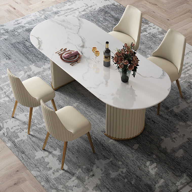 Glam Sintered Stone Top Dining Table Standard Kitchen Dining Table with Double Pedestal Bases Clearhalo ' dining_table' 'Dining Tables & Seating' 'Dining Tables' 'furn' 'furn_dining_table' 'Furniture' 'furniture_dining_table' 'Kitchen & Dining Furniture' 'kitchen&dining_furn' 'kitchen' 'kitchen_dining_table' 4050802