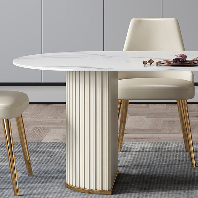 Glam Sintered Stone Top Dining Table Standard Kitchen Dining Table with Double Pedestal Bases Clearhalo ' dining_table' 'Dining Tables & Seating' 'Dining Tables' 'furn' 'furn_dining_table' 'Furniture' 'furniture_dining_table' 'Kitchen & Dining Furniture' 'kitchen&dining_furn' 'kitchen' 'kitchen_dining_table' 4050804