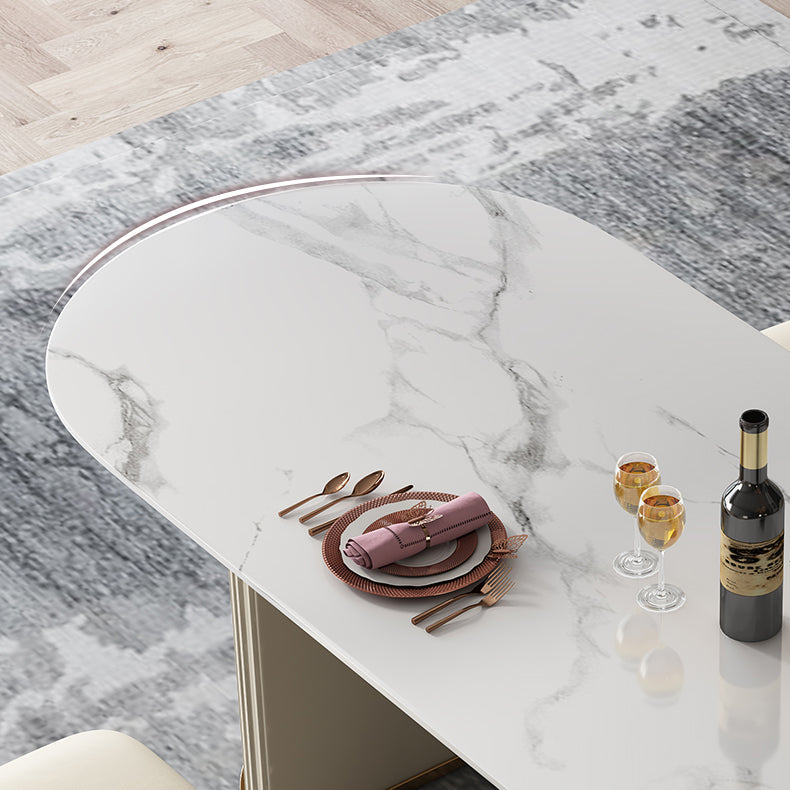 Glam Sintered Stone Top Dining Table Standard Kitchen Dining Table with Double Pedestal Bases Clearhalo ' dining_table' 'Dining Tables & Seating' 'Dining Tables' 'furn' 'furn_dining_table' 'Furniture' 'furniture_dining_table' 'Kitchen & Dining Furniture' 'kitchen&dining_furn' 'kitchen' 'kitchen_dining_table' 4050805