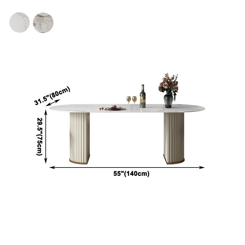 Glam Sintered Stone Top Dining Table Standard Kitchen Dining Table with Double Pedestal Bases Clearhalo ' dining_table' 'Dining Tables & Seating' 'Dining Tables' 'furn' 'furn_dining_table' 'Furniture' 'furniture_dining_table' 'Kitchen & Dining Furniture' 'kitchen&dining_furn' 'kitchen' 'kitchen_dining_table' 4050807