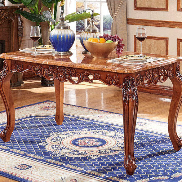 Rectangle Shape Wood Color Dining Table Fixed Table Victorian Style with 4 Legs Clearhalo ' dining_table' 'Dining Tables & Seating' 'Dining Tables' 'furn' 'furn_dining_table' 'Furniture' 'furniture_dining_table' 'Kitchen & Dining Furniture' 'kitchen&dining_furn' 'kitchen' 'kitchen_dining_table' 4050814