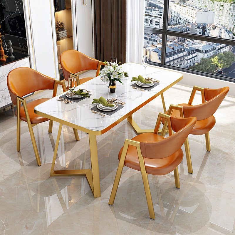 Glam White Top Dining Table Rectangle Standard Dining Table for Kitchen Clearhalo ' dining_table' 'Dining Tables & Seating' 'Dining Tables' 'furn' 'furn_dining_table' 'Furniture' 'furniture_dining_table' 'Kitchen & Dining Furniture' 'kitchen&dining_furn' 'kitchen' 'kitchen_dining_table' 4050960