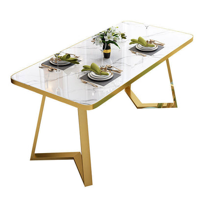 Glam White Top Dining Table Rectangle Standard Dining Table for Kitchen Without Chairs Clearhalo ' dining_table' 'Dining Tables & Seating' 'Dining Tables' 'furn' 'furn_dining_table' 'Furniture' 'furniture_dining_table' 'Kitchen & Dining Furniture' 'kitchen&dining_furn' 'kitchen' 'kitchen_dining_table' 4050963
