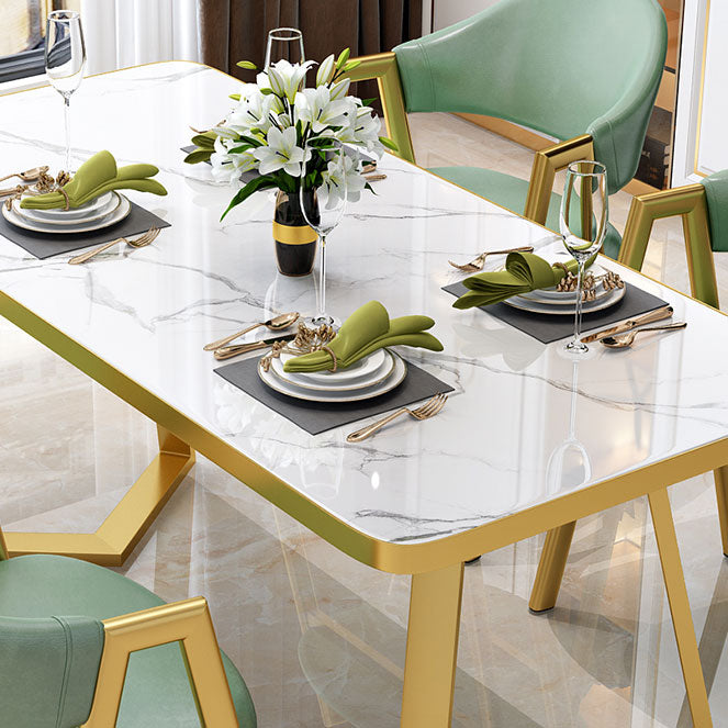 Glam White Top Dining Table Rectangle Standard Dining Table for Kitchen Clearhalo ' dining_table' 'Dining Tables & Seating' 'Dining Tables' 'furn' 'furn_dining_table' 'Furniture' 'furniture_dining_table' 'Kitchen & Dining Furniture' 'kitchen&dining_furn' 'kitchen' 'kitchen_dining_table' 4050964
