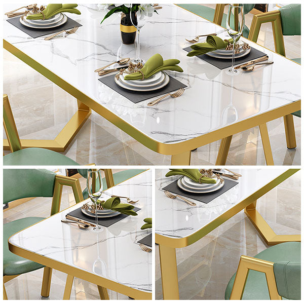Glam White Top Dining Table Rectangle Standard Dining Table for Kitchen Clearhalo ' dining_table' 'Dining Tables & Seating' 'Dining Tables' 'furn' 'furn_dining_table' 'Furniture' 'furniture_dining_table' 'Kitchen & Dining Furniture' 'kitchen&dining_furn' 'kitchen' 'kitchen_dining_table' 4050967