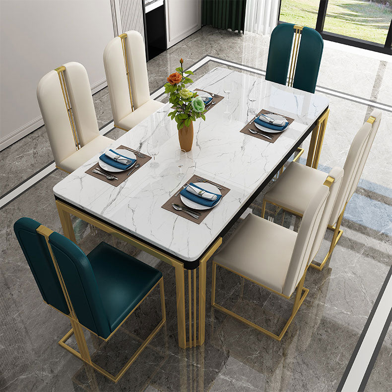 Glam Rectangle Shape Marble Dining Table Kitchen Standard Dining Table with 4 Legs Base White Without Chairs Clearhalo ' dining_table' 'Dining Tables & Seating' 'Dining Tables' 'furn' 'furn_dining_table' 'Furniture' 'furniture_dining_table' 'Kitchen & Dining Furniture' 'kitchen&dining_furn' 'kitchen' 'kitchen_dining_table' 4050988