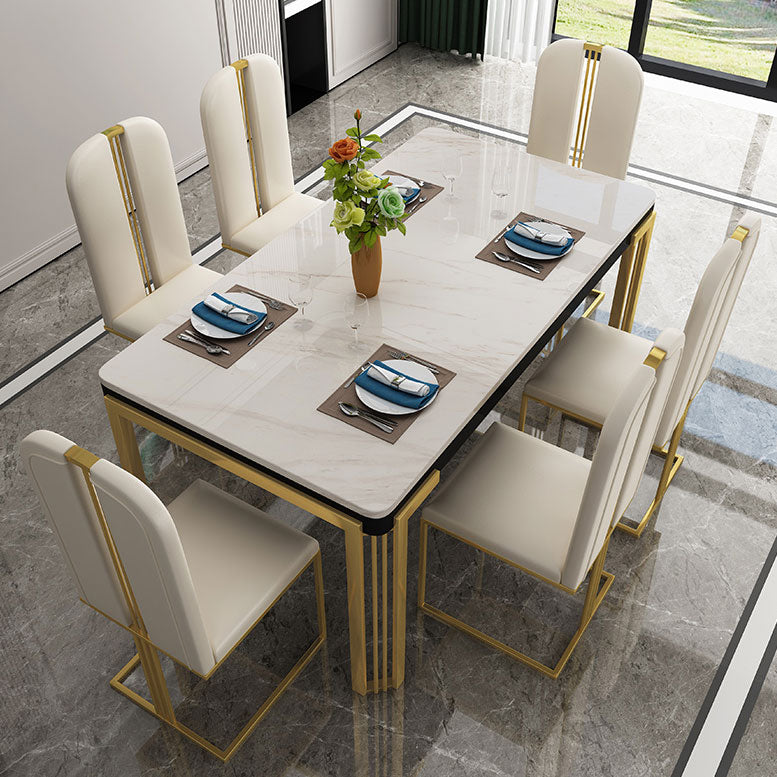 Glam Rectangle Shape Marble Dining Table Kitchen Standard Dining Table with 4 Legs Base Beige Without Chairs Clearhalo ' dining_table' 'Dining Tables & Seating' 'Dining Tables' 'furn' 'furn_dining_table' 'Furniture' 'furniture_dining_table' 'Kitchen & Dining Furniture' 'kitchen&dining_furn' 'kitchen' 'kitchen_dining_table' 4050991