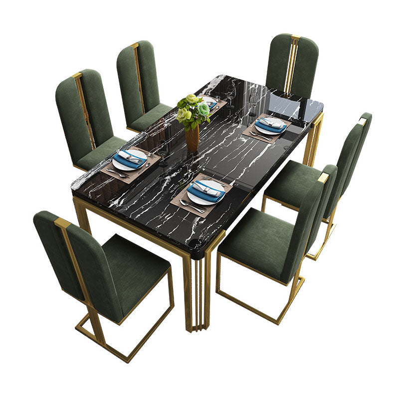 Glam Rectangle Shape Marble Dining Table Kitchen Standard Dining Table with 4 Legs Base Black White Without Chairs Clearhalo ' dining_table' 'Dining Tables & Seating' 'Dining Tables' 'furn' 'furn_dining_table' 'Furniture' 'furniture_dining_table' 'Kitchen & Dining Furniture' 'kitchen&dining_furn' 'kitchen' 'kitchen_dining_table' 4050992