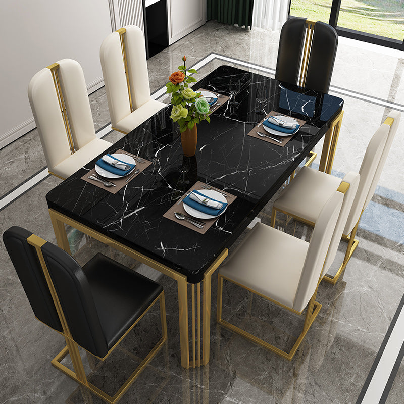 Glam Rectangle Shape Marble Dining Table Kitchen Standard Dining Table with 4 Legs Base Black Without Chairs Clearhalo ' dining_table' 'Dining Tables & Seating' 'Dining Tables' 'furn' 'furn_dining_table' 'Furniture' 'furniture_dining_table' 'Kitchen & Dining Furniture' 'kitchen&dining_furn' 'kitchen' 'kitchen_dining_table' 4050998