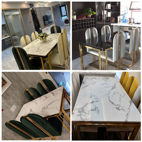 Glam Rectangle Shape Marble Dining Table Kitchen Standard Dining Table with 4 Legs Base Clearhalo ' dining_table' 'Dining Tables & Seating' 'Dining Tables' 'furn' 'furn_dining_table' 'Furniture' 'furniture_dining_table' 'Kitchen & Dining Furniture' 'kitchen&dining_furn' 'kitchen' 'kitchen_dining_table' 4051000
