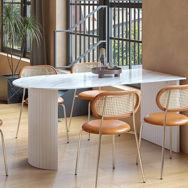 Free Form Sintered Stone Table White Tone Simplicity Double Pedestal Table for Dining Room Clearhalo ' dining_table' 'Dining Tables & Seating' 'Dining Tables' 'furn' 'furn_dining_table' 'Furniture' 'furniture_dining_table' 'Kitchen & Dining Furniture' 'kitchen&dining_furn' 'kitchen' 'kitchen_dining_table' 4051107