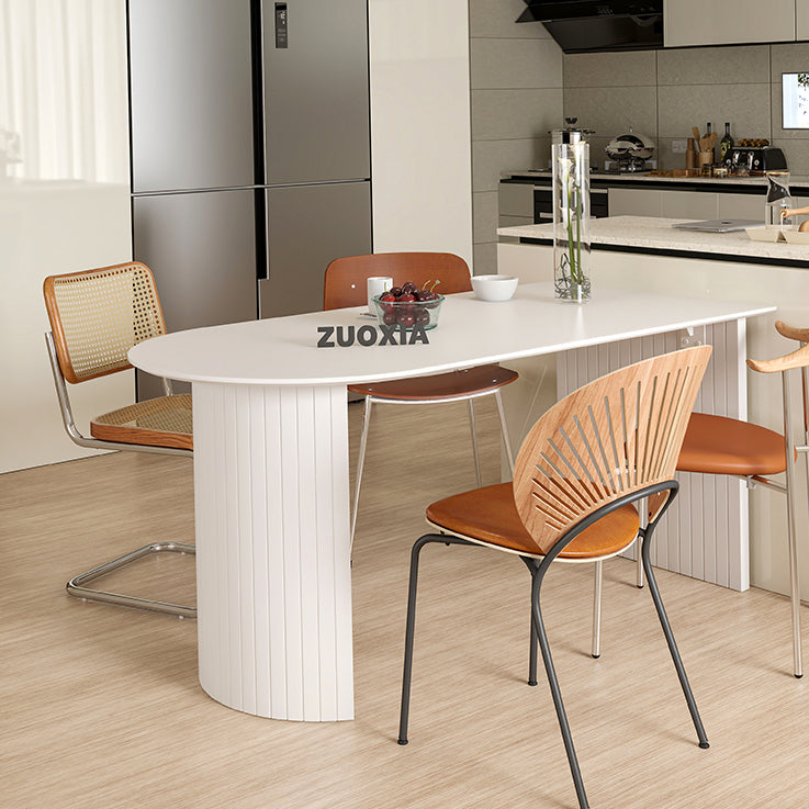 Free Form Sintered Stone Table White Tone Simplicity Double Pedestal Table for Dining Room Clearhalo ' dining_table' 'Dining Tables & Seating' 'Dining Tables' 'furn' 'furn_dining_table' 'Furniture' 'furniture_dining_table' 'Kitchen & Dining Furniture' 'kitchen&dining_furn' 'kitchen' 'kitchen_dining_table' 4051115