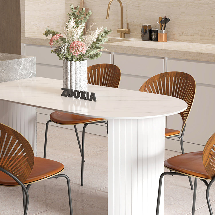 Free Form Sintered Stone Table White Tone Simplicity Double Pedestal Table for Dining Room Clearhalo ' dining_table' 'Dining Tables & Seating' 'Dining Tables' 'furn' 'furn_dining_table' 'Furniture' 'furniture_dining_table' 'Kitchen & Dining Furniture' 'kitchen&dining_furn' 'kitchen' 'kitchen_dining_table' 4051116