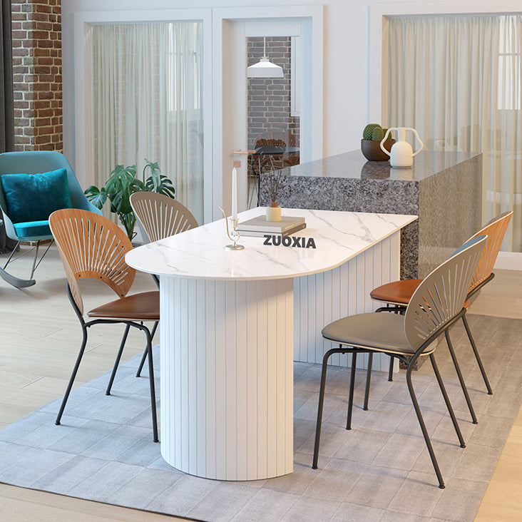 Free Form Sintered Stone Table White Tone Simplicity Double Pedestal Table for Dining Room Clearhalo ' dining_table' 'Dining Tables & Seating' 'Dining Tables' 'furn' 'furn_dining_table' 'Furniture' 'furniture_dining_table' 'Kitchen & Dining Furniture' 'kitchen&dining_furn' 'kitchen' 'kitchen_dining_table' 4051117