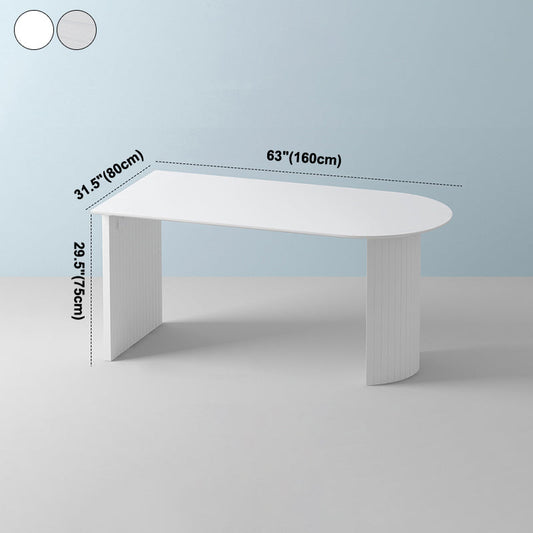 Free Form Sintered Stone Table White Tone Simplicity Double Pedestal Table for Dining Room