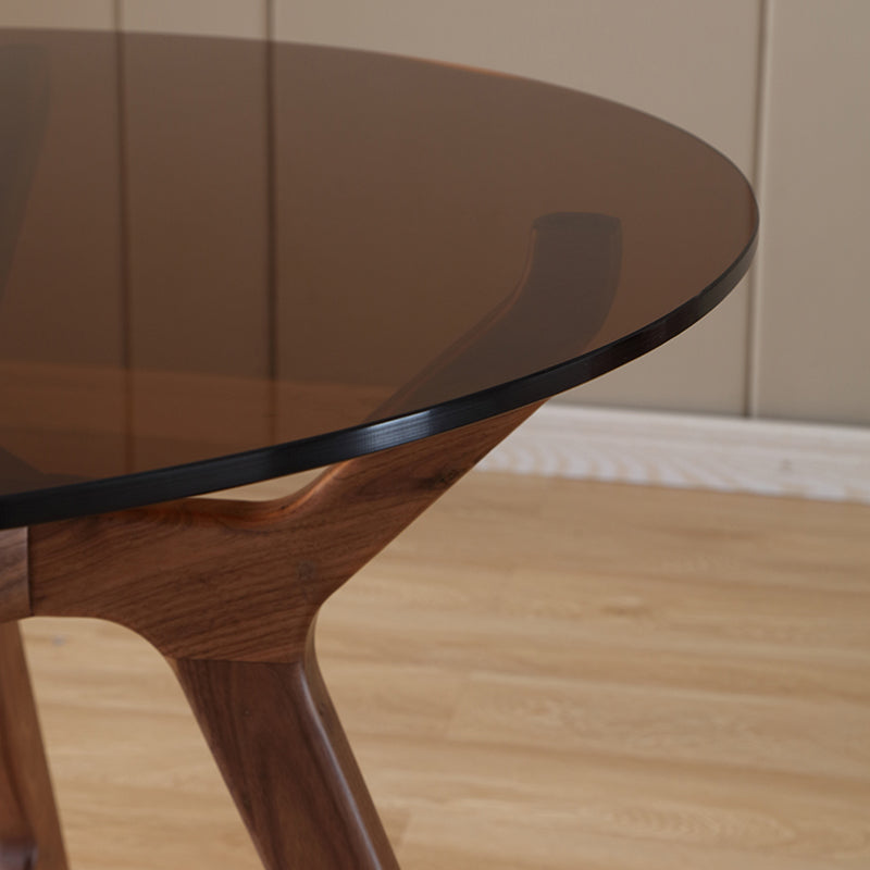 23.6'' Round Shape 4 Legs Table Modern Brown Tone Fixed Table of Glass Clearhalo ' dining_table' 'Dining Tables & Seating' 'Dining Tables' 'furn' 'furn_dining_table' 'Furniture' 'furniture_dining_table' 'Kitchen & Dining Furniture' 'kitchen&dining_furn' 'kitchen' 'kitchen_dining_table' 4051169