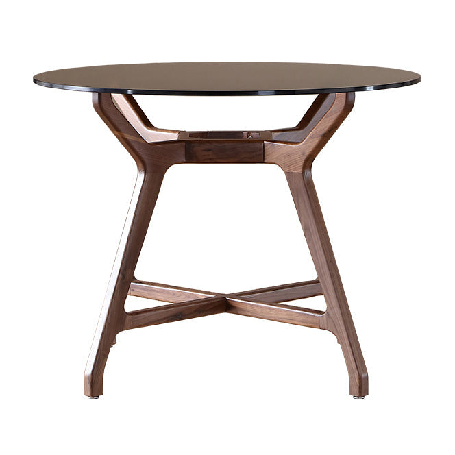 23.6'' Round Shape 4 Legs Table Modern Brown Tone Fixed Table of Glass Walnut Without Chairs Clearhalo ' dining_table' 'Dining Tables & Seating' 'Dining Tables' 'furn' 'furn_dining_table' 'Furniture' 'furniture_dining_table' 'Kitchen & Dining Furniture' 'kitchen&dining_furn' 'kitchen' 'kitchen_dining_table' 4051170