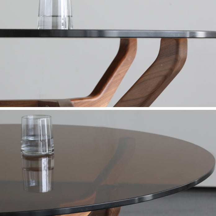 23.6'' Round Shape 4 Legs Table Modern Brown Tone Fixed Table of Glass Clearhalo ' dining_table' 'Dining Tables & Seating' 'Dining Tables' 'furn' 'furn_dining_table' 'Furniture' 'furniture_dining_table' 'Kitchen & Dining Furniture' 'kitchen&dining_furn' 'kitchen' 'kitchen_dining_table' 4051172