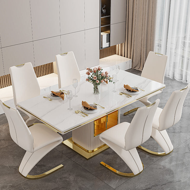 Traditional Luxury Dining Table White Rectangle Sintered Stone Table Clearhalo ' dining_table' 'Dining Tables & Seating' 'Dining Tables' 'furn' 'furn_dining_table' 'Furniture' 'furniture_dining_table' 'Kitchen & Dining Furniture' 'kitchen&dining_furn' 'kitchen' 'kitchen_dining_table' 4051174