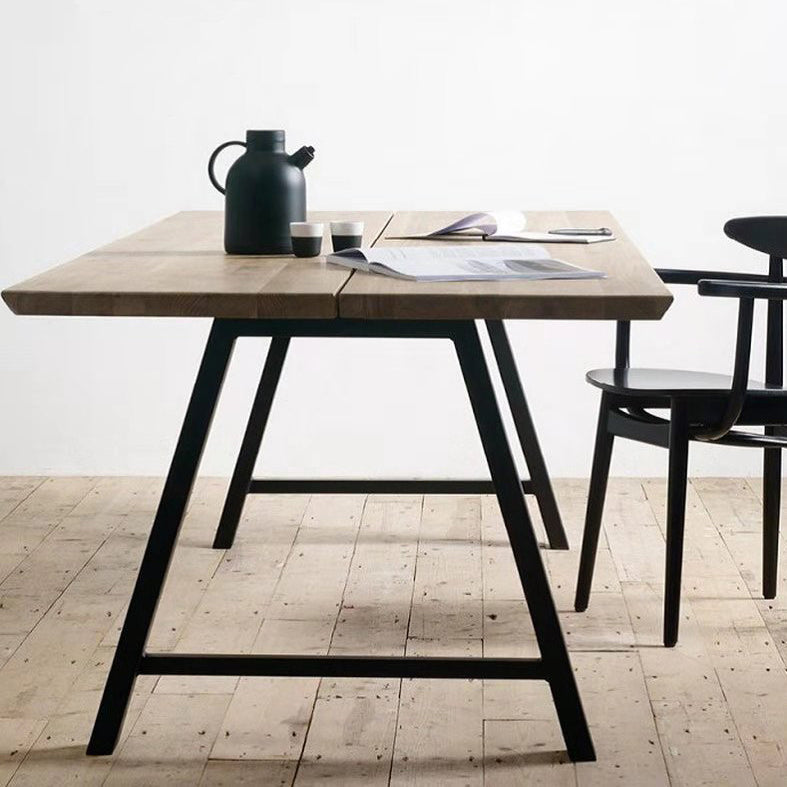 Rectangle 4 Legs Luxury Table Wood Color Fixed Table with Pinewood Solid Wood Black Without Chairs Clearhalo ' dining_table' 'Dining Tables & Seating' 'Dining Tables' 'furn' 'furn_dining_table' 'Furniture' 'furniture_dining_table' 'Kitchen & Dining Furniture' 'kitchen&dining_furn' 'kitchen' 'kitchen_dining_table' 4051200