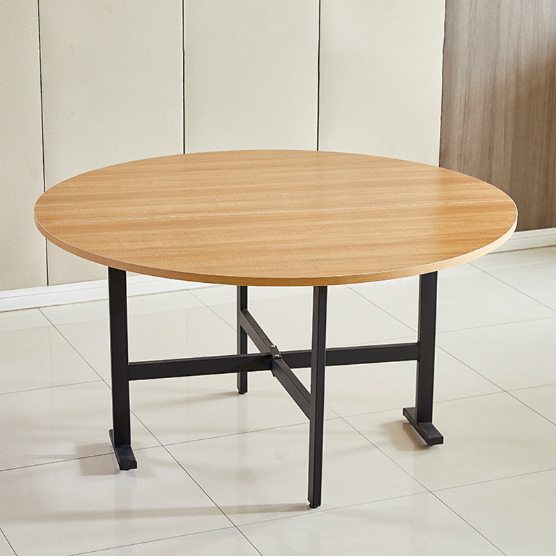 Metal Mid-Century Modern Round Table Wood Top Dining Table with Drop Leaf Natural Without Chairs Clearhalo ' dining_table' 'Dining Tables & Seating' 'Dining Tables' 'furn' 'furn_dining_table' 'Furniture' 'furniture_dining_table' 'Kitchen & Dining Furniture' 'kitchen&dining_furn' 'kitchen' 'kitchen_dining_table' 4051244