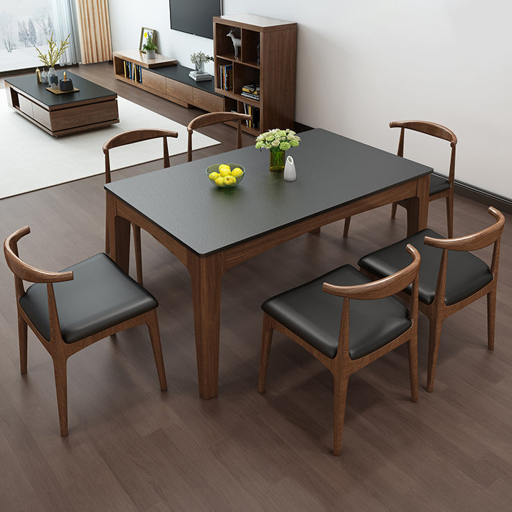 Mid-Century Sintered Stone Table Ash Wood 4 Legs Base Rectangle Table for Home Clearhalo ' dining_table' 'Dining Tables & Seating' 'Dining Tables' 'furn' 'furn_dining_table' 'Furniture' 'furniture_dining_table' 'Kitchen & Dining Furniture' 'kitchen&dining_furn' 'kitchen' 'kitchen_dining_table' 4051256