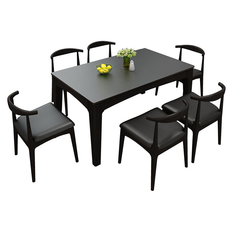 Mid-Century Sintered Stone Table Ash Wood 4 Legs Base Rectangle Table for Home Black Without Chairs Clearhalo ' dining_table' 'Dining Tables & Seating' 'Dining Tables' 'furn' 'furn_dining_table' 'Furniture' 'furniture_dining_table' 'Kitchen & Dining Furniture' 'kitchen&dining_furn' 'kitchen' 'kitchen_dining_table' 4051257