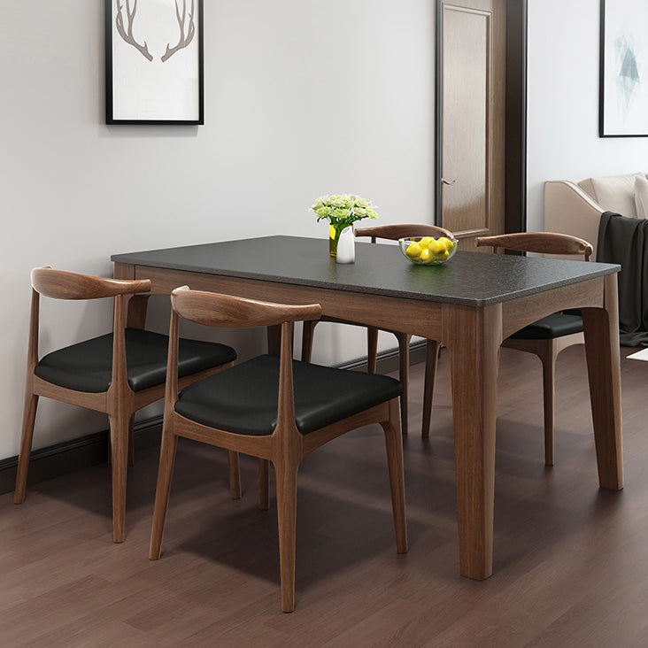 Mid-Century Sintered Stone Table Ash Wood 4 Legs Base Rectangle Table for Home Clearhalo ' dining_table' 'Dining Tables & Seating' 'Dining Tables' 'furn' 'furn_dining_table' 'Furniture' 'furniture_dining_table' 'Kitchen & Dining Furniture' 'kitchen&dining_furn' 'kitchen' 'kitchen_dining_table' 4051258