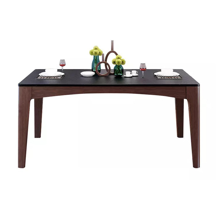 Mid-Century Sintered Stone Table Ash Wood 4 Legs Base Rectangle Table for Home Brown Without Chairs Clearhalo ' dining_table' 'Dining Tables & Seating' 'Dining Tables' 'furn' 'furn_dining_table' 'Furniture' 'furniture_dining_table' 'Kitchen & Dining Furniture' 'kitchen&dining_furn' 'kitchen' 'kitchen_dining_table' 4051261